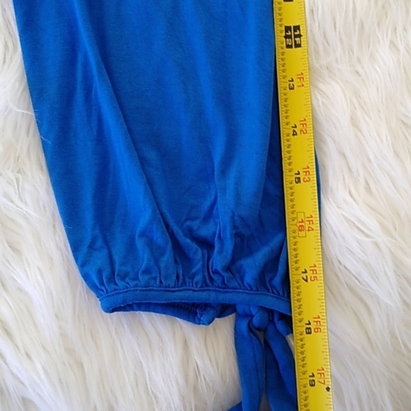 Cable & Gauge Cobalt Blue Off The Shoulder Tie Sleeve Blouse - Picture 12 of 12